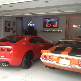 Classic and Modern Camaros in Decorated Garage - Dennis from Woodstock, IL