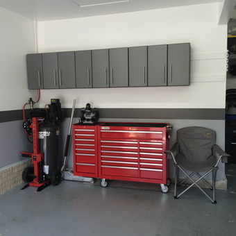 Garage with Red Tool Chest and Grey Cabinets - Jon Estrella from Ashburn, VA