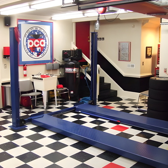 Garage with Car Lift, Tire Stacks, and Checkered Floor - Marc from Chesapeake, VA
