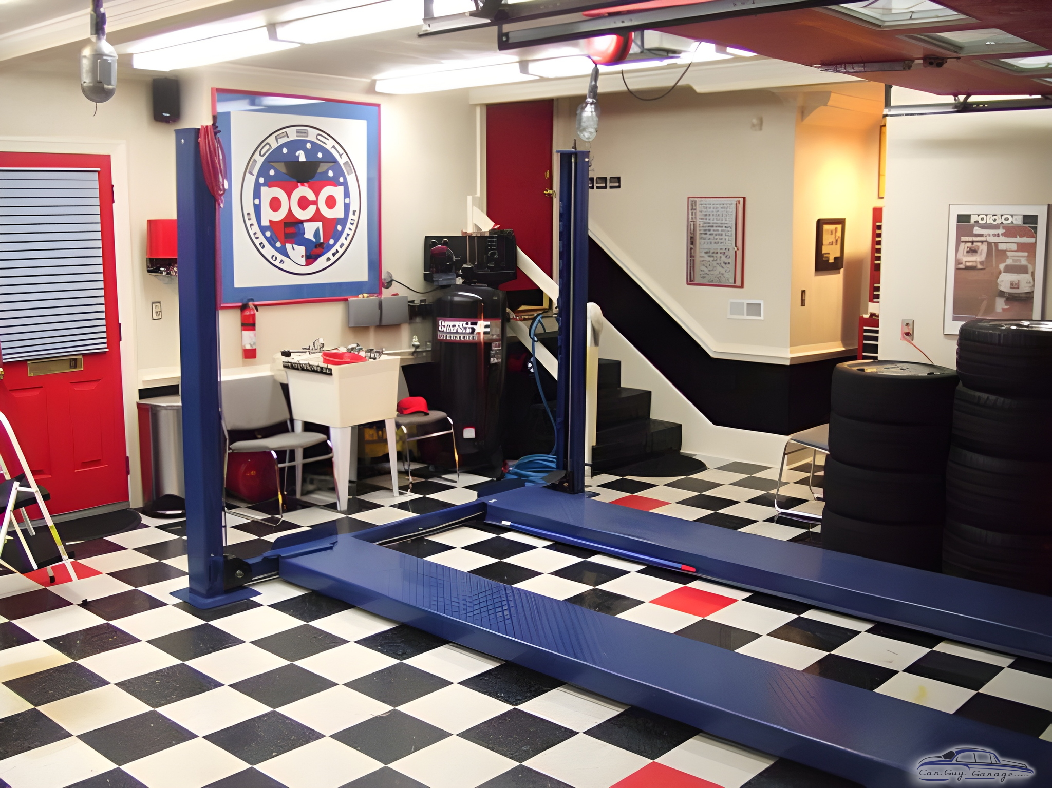 Garage with Car Lift, Tire Stacks, and Checkered Floor - Marc from Chesapeake, VA