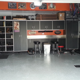 Garage with Cabinets, Workbench, Bike Racks, and Stools - Hulk from Naperville, IL
