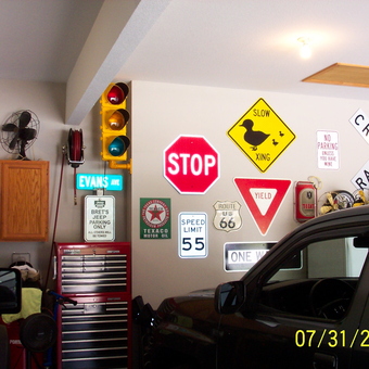 Garage Decor with Traffic Signs and Tool Cabinets - Bret from Raymore, MO