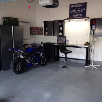 Organized Garage with Storage Cabinets and Workbench - Sikes44 from Shawnee, KS