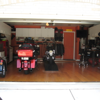Organized Motorcycle Garage with Cabinets and Tool Storage - Mark from Tomball, TX
