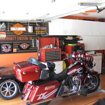Harley-Davidson Garage with Cabinets and Signs - Mark from Tomball, Texas