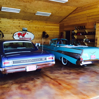 Classic Cars in Wood Paneled Garage with Decor - jesse from hempstead, TX