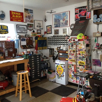 Organized garage with workbench, stools, and tool storage - Mr Phat40 from Indianapolis, IN