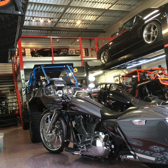 Garage with Car Lift, Motorcycles, and Off-Road Vehicles - Rod from Chandler, AZ