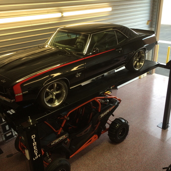 Car Lift with Classic Car and UTV in Garage - Rod from Chandler, AZ