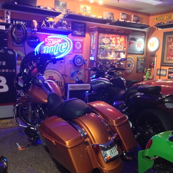 Motorcycles, Neon Signs, and Collectibles in Themed Garage - Madmax from Granger, IN