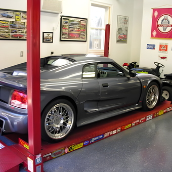 Sport Car on Four Post Lift in Decorated Garage - Craig C from Westbrook, CT