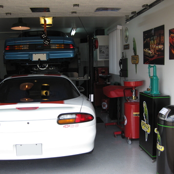 Camaro Garage with Vintage Decor and Tools - Double Camaro's from Champlain, NY
