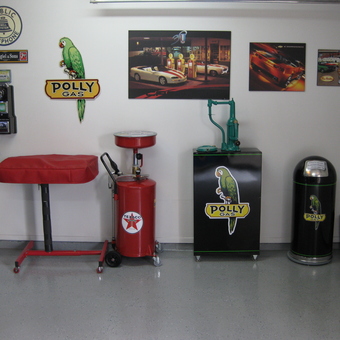 Polly Gas Decor and Texaco Drum in Garage - Double Camaro's from Champlain, NY