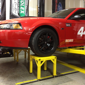 Red Mustang on Car Lift with Wheel Stands - Auggy from Oswego, IL