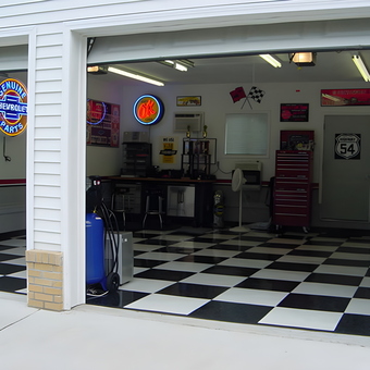Checkerboard Floor Garage with Neon Signs and Tool Chest - Joey B's Garage from Johnstown, PA