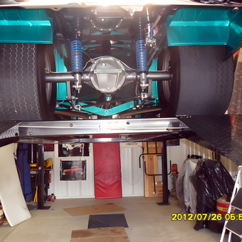 Classic car on four post lift in organized garage - Scott from Venetia, PA