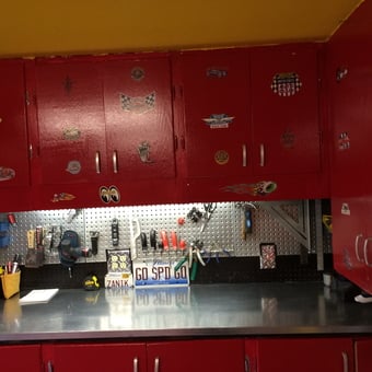 Red Garage Cabinets with Pegboard Tool Storage - Zanik from Parkridge, IL