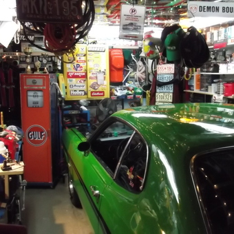 Vintage Garage With Classic Car and Gulf Pump - REG from Montreal Quebec Canada