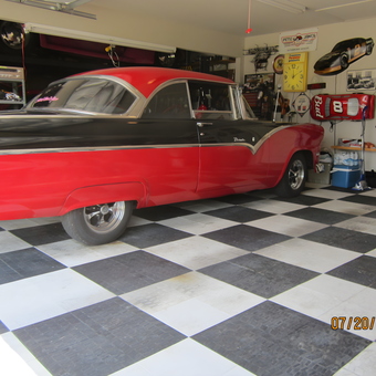 Classic Car and Checkered Flooring in Organized Garage - John's Garage from Broken Arrow, OK