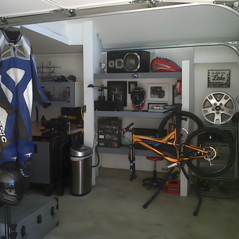 Organized garage with bike repair stand and gear - Jay from Irvine, CA