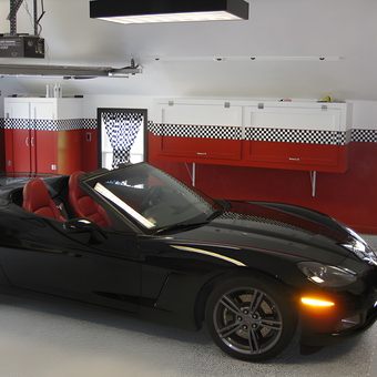 Red and White Garage Cabinets with Sports Car - Rick from Tyngsboro, MA