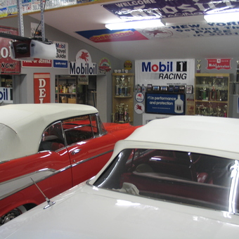 Classic Car Garage with Mobil Signs and Trophies - Hank from Dix Hills, NY