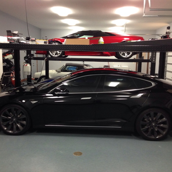 Four Post Car Lift and Modern Garage Storage - Neo