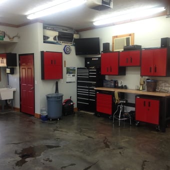 Organized Garage with Red Cabinets and Workbench - Murph from Morehead, KY