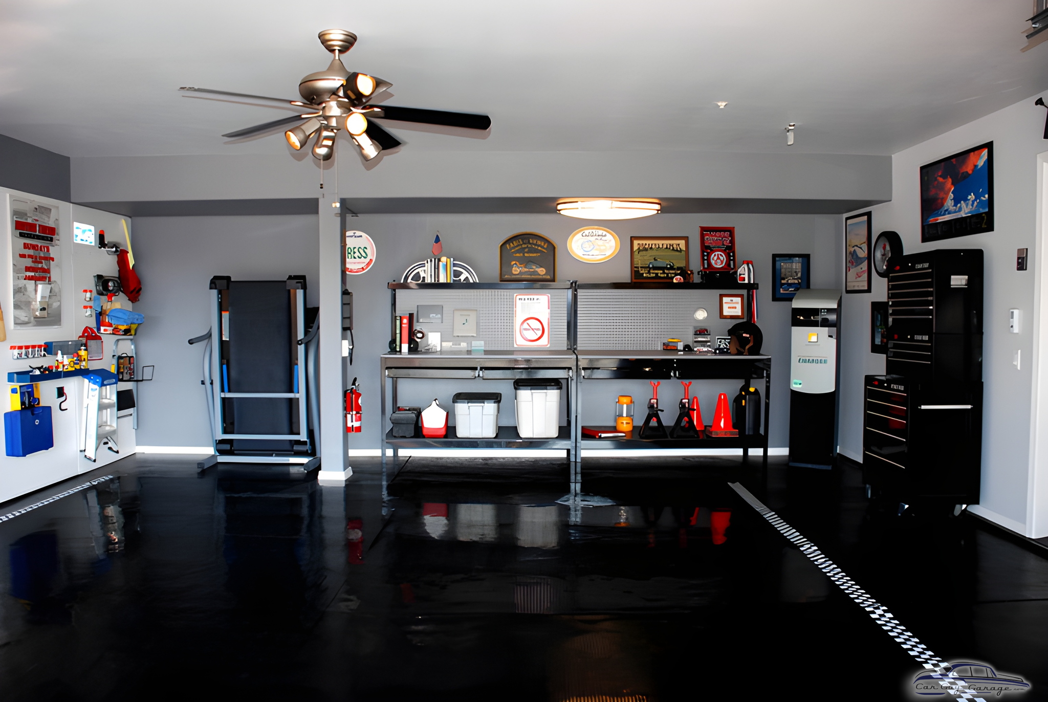 Organized garage with workbench, tool storage, and decor - Ron from San Luis Obispo, CA