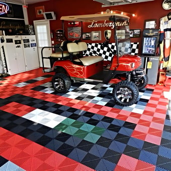 Custom garage with checkered floor tiles and golf cart - F1fan from Palmyra, PA