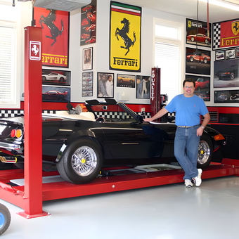 Ferrari-Themed Garage With Car Lift and Wall Art - TBs Garage from Louisville, KY