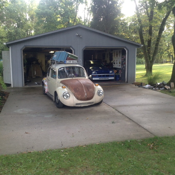 Two-car garage with classic cars and storage racks - Shaun from Bechtelsville, PA