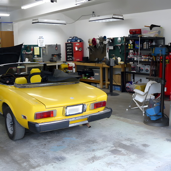 Organized garage with workbench and classic car - Michael J Owen from Everson, WA