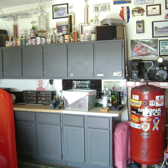 Organized Garage with Cabinets, Compressor, and Trophies - Ken from Orland Park, IL