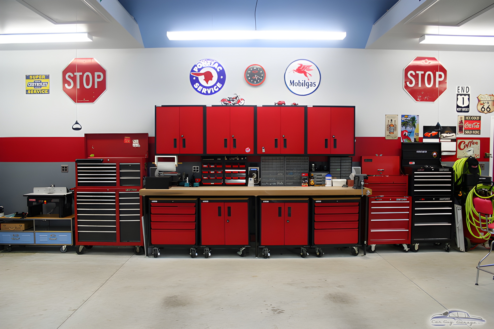Red Garage Cabinets and Tool Chests with Wall Decor - Perry from Woodbury, NY