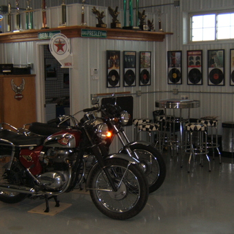 Classic motorcycles and retro diner set in garage - John from Ponca City, OK