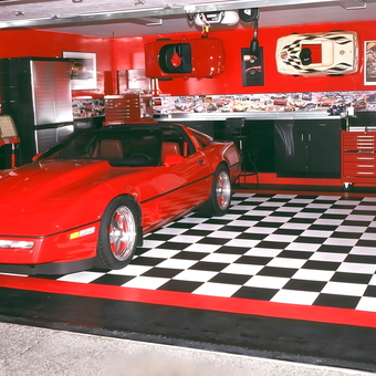 Red Corvette in Checkered Floor Garage - Rod from Victoria, BC
