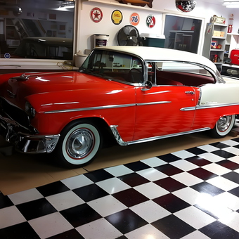 Classic Car Garage with Checkered Floor and Signs - Trevor from Surrey, B.C., Canada