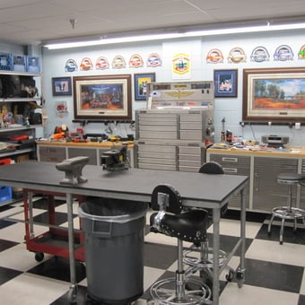 Organized Garage Workspace with Tool Cabinets and Stools - Togeaux from Metairie, LA