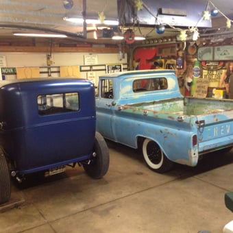 Classic Chevy Truck and Hot Rod in Decorated Garage - novatattoo from Canton, OH