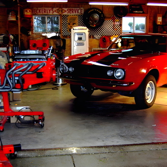 Classic Car Garage With Engine Hoist and Vintage Decor - Michael L. Campbell from Shannon, IL