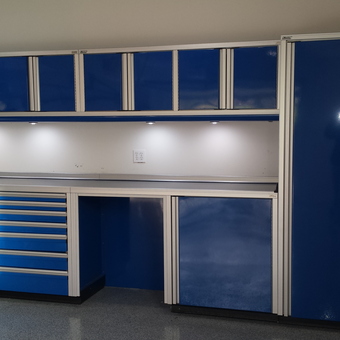 Blue Metal Garage Cabinets and Workbench Setup - Dave from Highland, MD