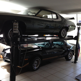 Classic Cars on Four Post Lift in Tiled Garage - Jacks_cave from Aquebogue, NY