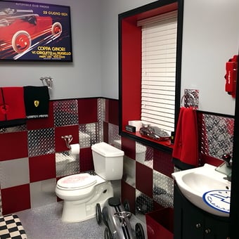 Ferrari Themed Garage Bathroom with Diamond Plate Panels - Clay from Waycross, GA