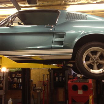 Classic car on lift with tools in garage - Tom from Bethlehem, PA