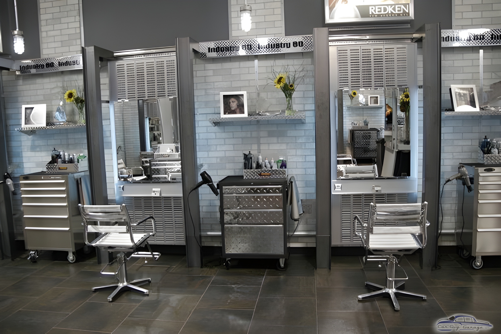Metal Tool Cabinets and Rolling Stools in Modern Garage - Geo from Patchogue, NY