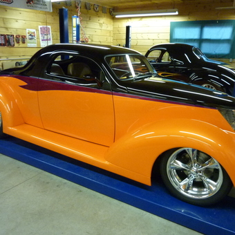 Custom Hot Rods on Car Lift in Wood Garage - Steve from Courtice Ontario