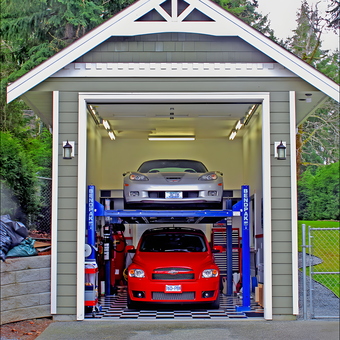 Two Car Garage with BendPak Lift and Checkered Floor - Jacob from Duncan BC Canada