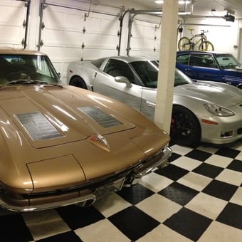 Classic and Modern Cars on Checkerboard Garage Floor - Dooboy from Vancouver