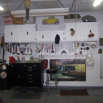 Organized Garage Workstation with Tools and Cabinets - Low Rider Garage from Riverview, MI